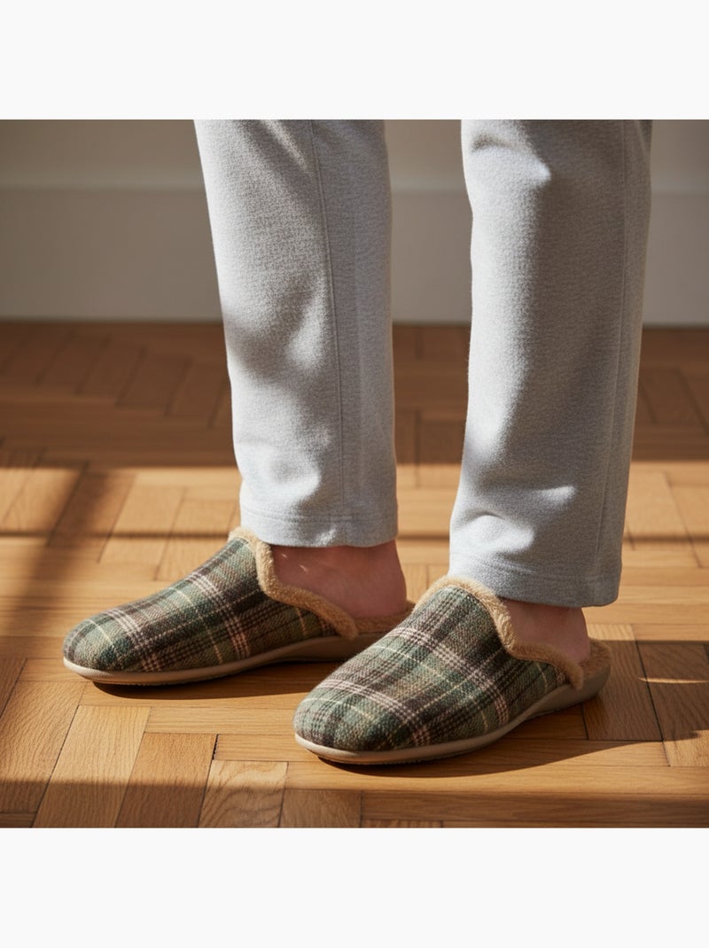 Pantufas mules para homem ozabi fabricadas em espanha, gáspea jacquard xadrez escocês Toupe - Kiabi
