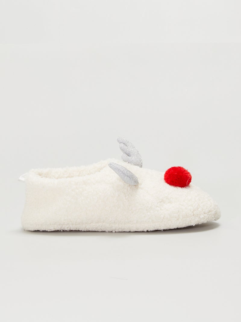 Pantufas 'renas' fechadas com efeito lã de carneiro BEGE - Kiabi