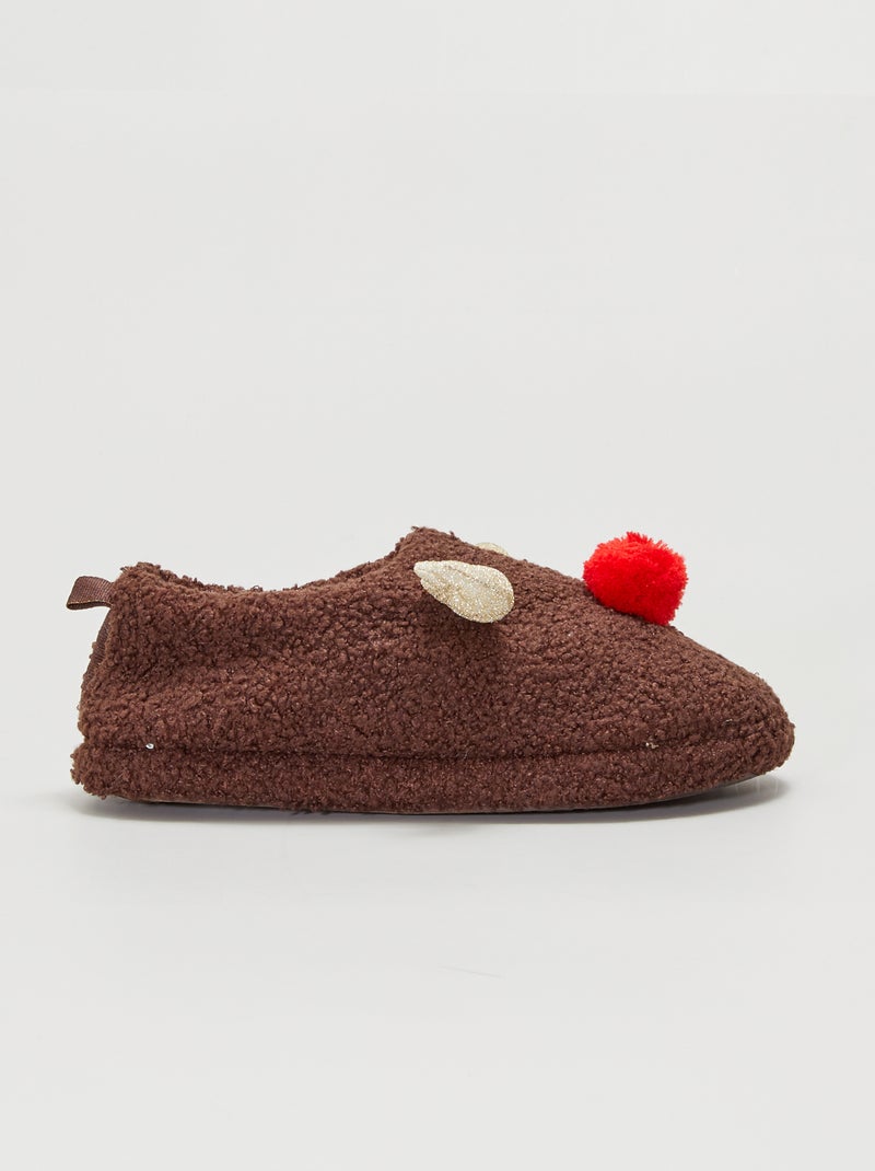Pantufas 'renas' fechadas com efeito lã de carneiro Marrom - Kiabi