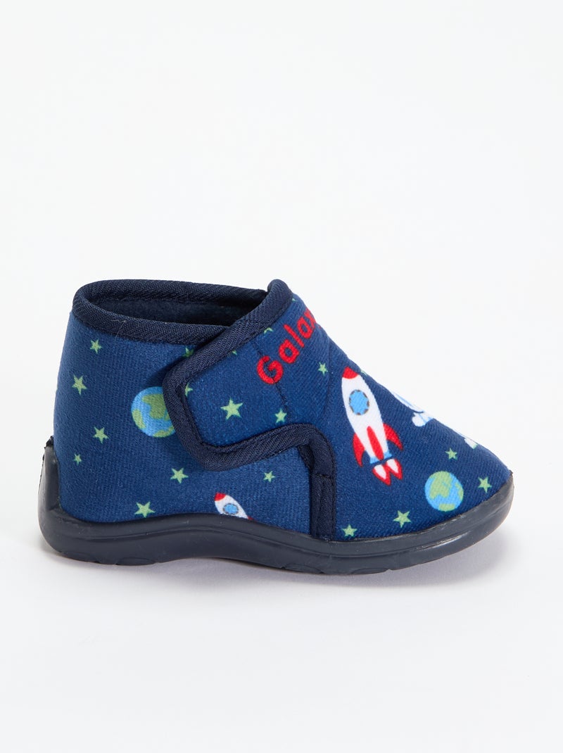 Pantufas subidas com fecho de velcro Azul - Kiabi