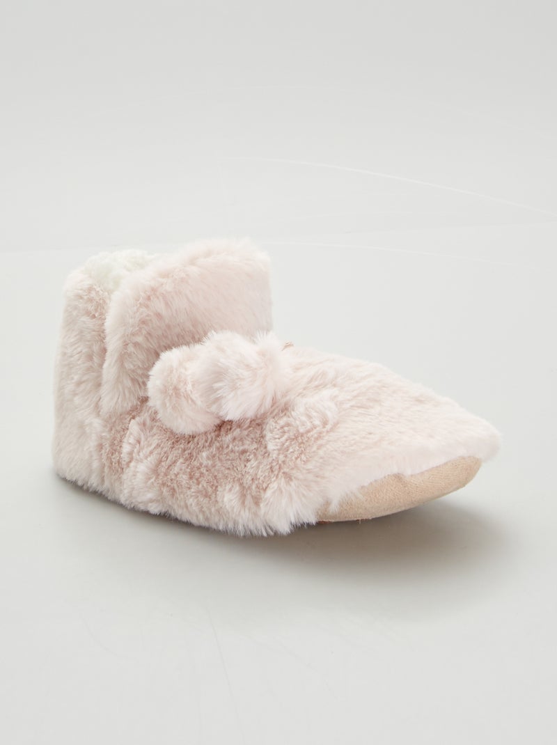 Pantufas subidas com pompom ROSA - Kiabi