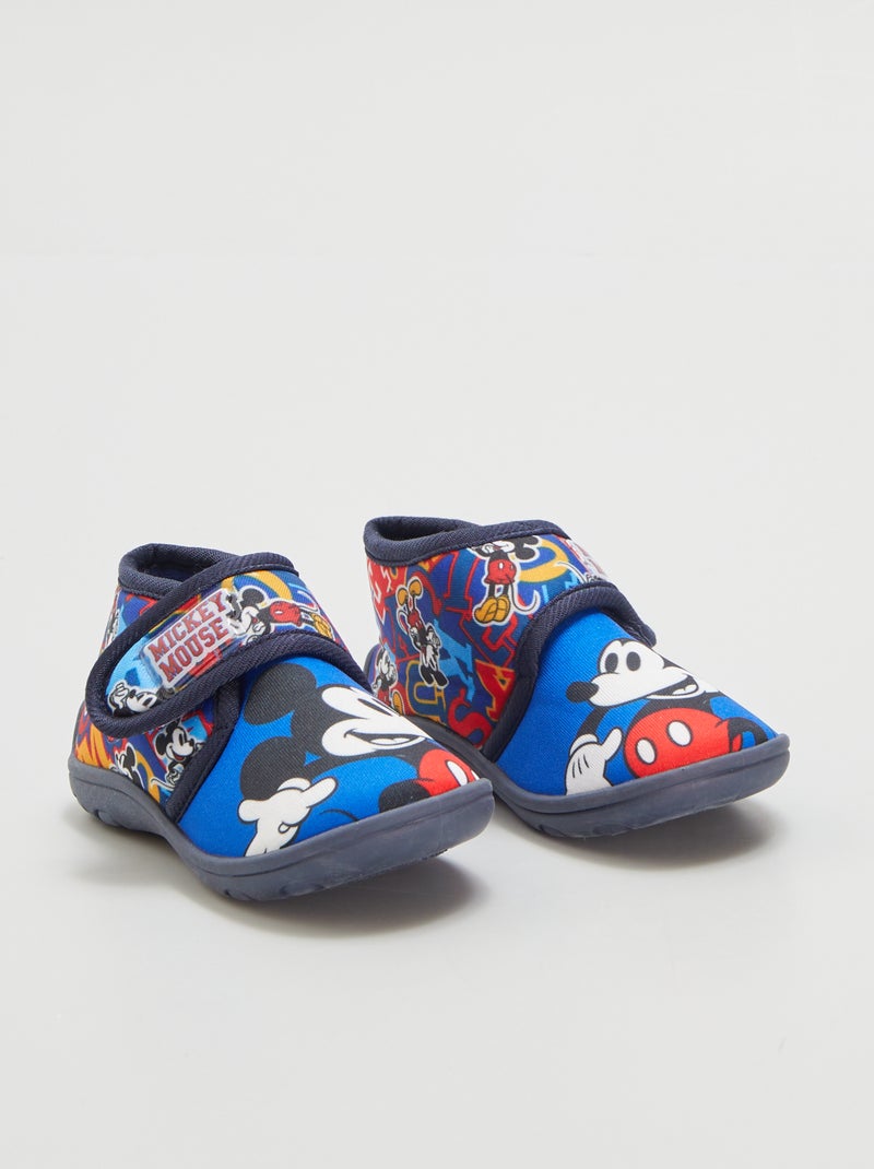 Pantufas subidas com tira de velcro 'Mickey' Azul - Kiabi