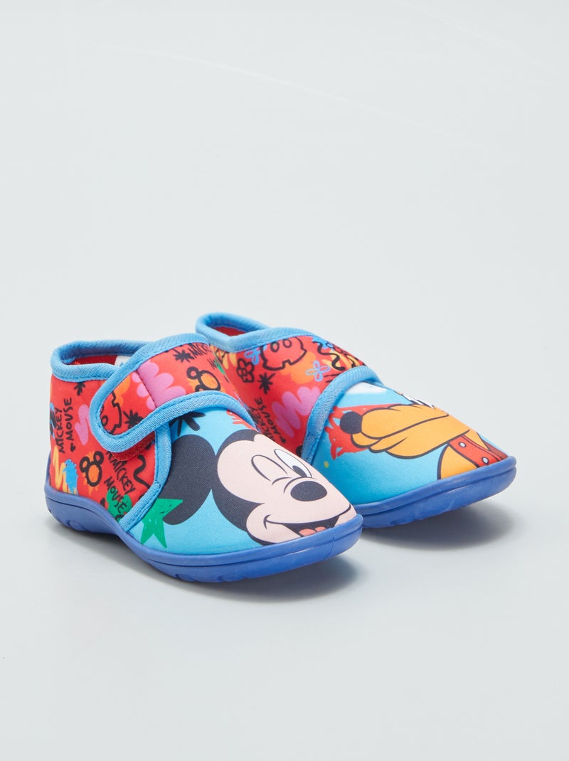 Pantufas subidas com tira de velcro 'Mickey' Azul - Kiabi