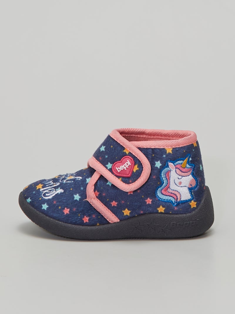 Pantufas subidas com tiras de velcro AZUL - Kiabi