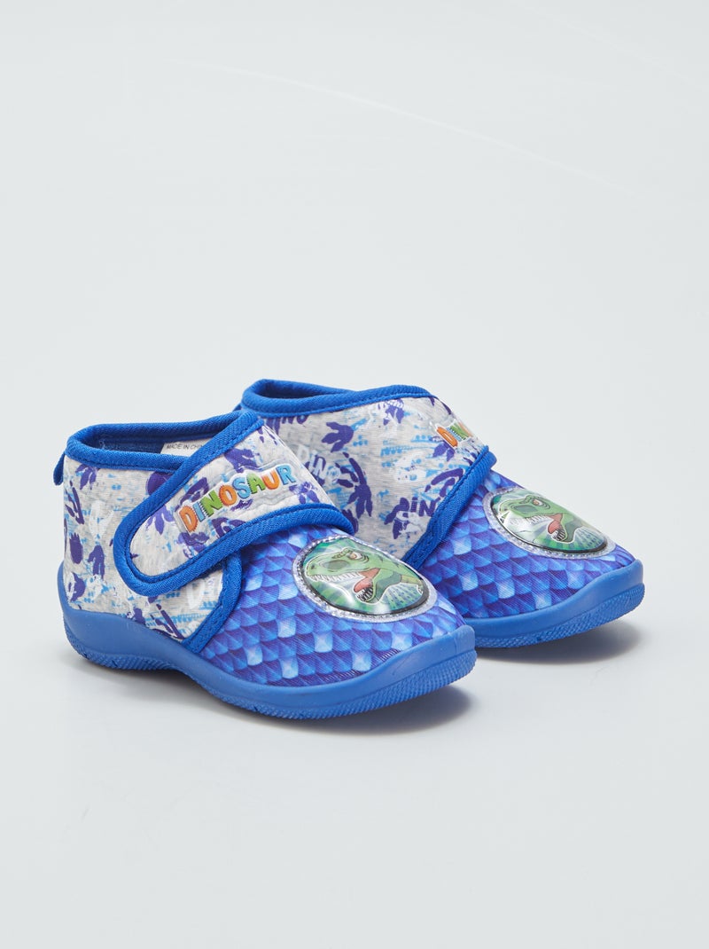 Pantufas subidas com velcro 'dinossauro' Azul - Kiabi
