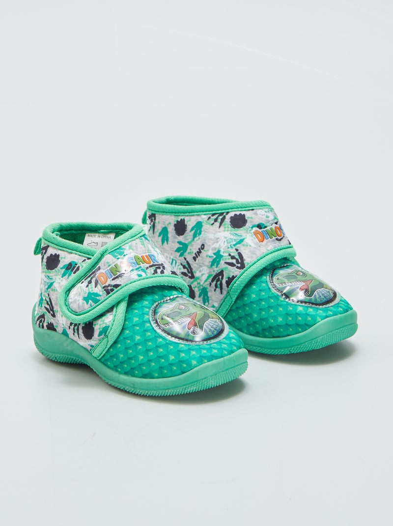 Pantufas subidas com velcro 'dinossauro' VERDE - Kiabi