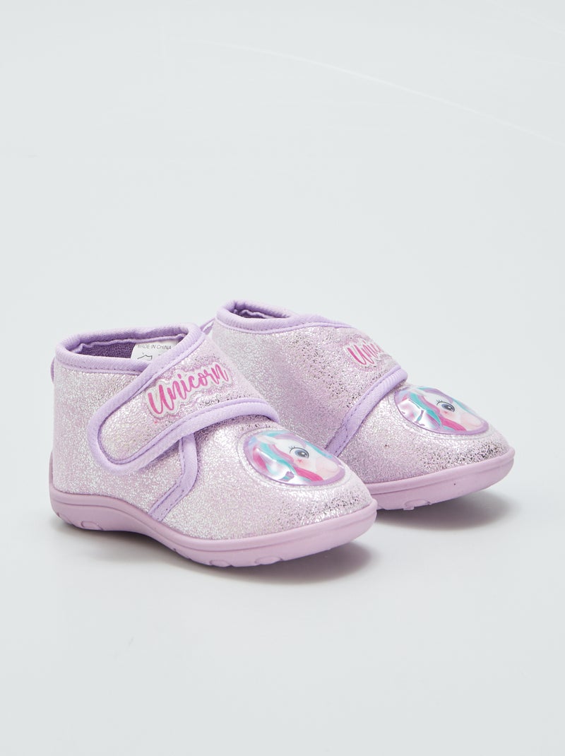 Pantufas subidas com velcro ROSA - Kiabi