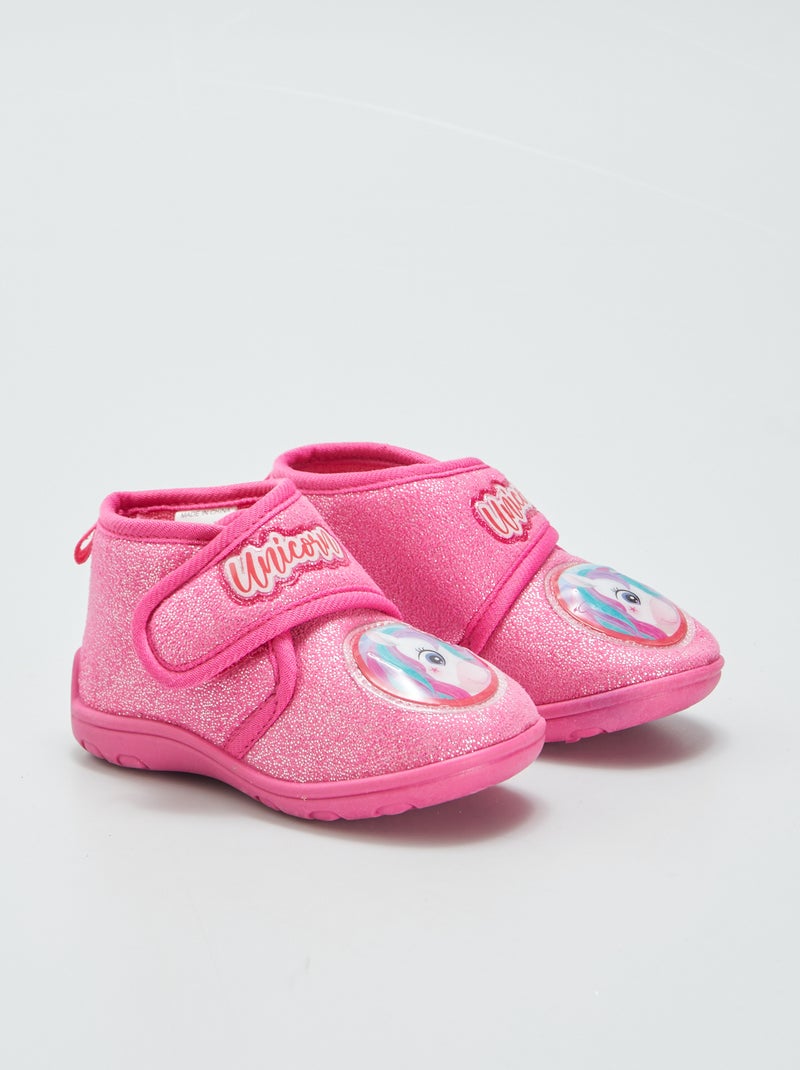 Pantufas subidas com velcro ROSA - Kiabi