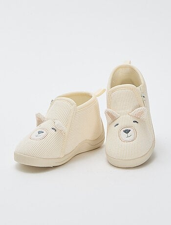 Pantufas subidas de bombazina com desenho 'ursinho'
