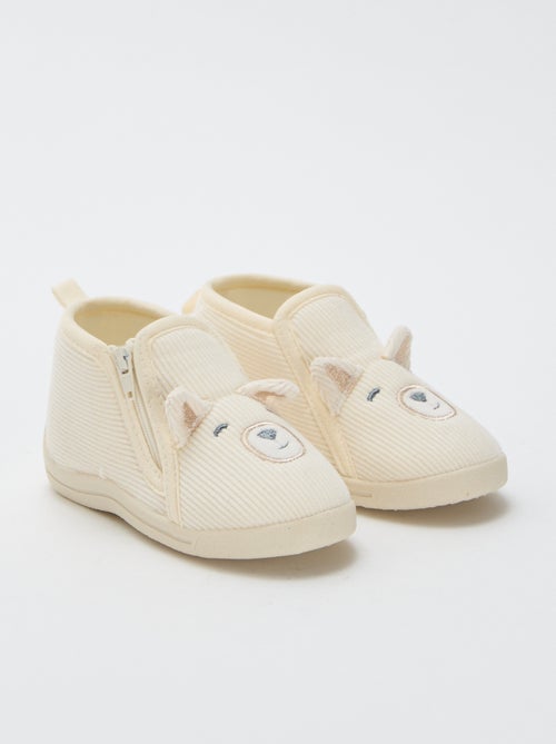 Pantufas subidas de bombazina com desenho 'ursinho' - Kiabi