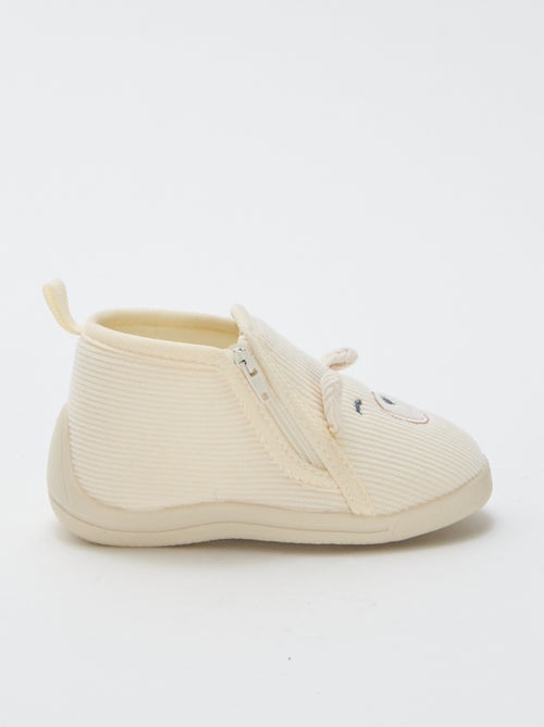 Pantufas subidas de bombazina com desenho 'ursinho' - Kiabi