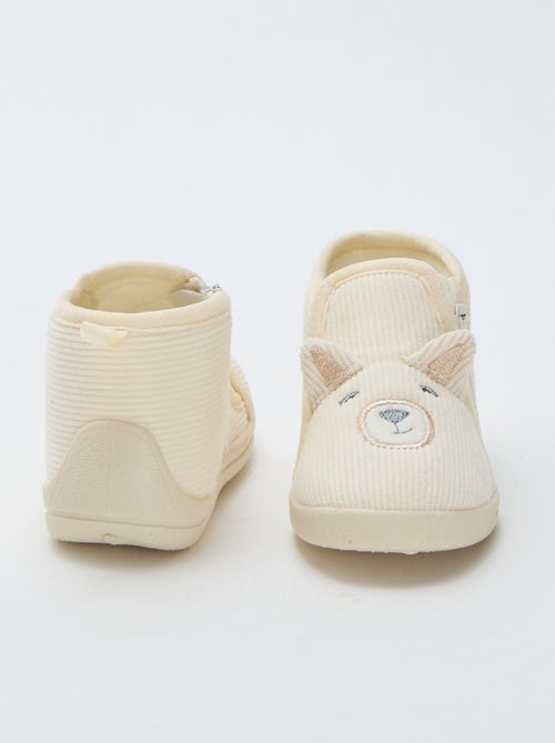 Pantufas subidas de bombazina com desenho 'ursinho' - Kiabi