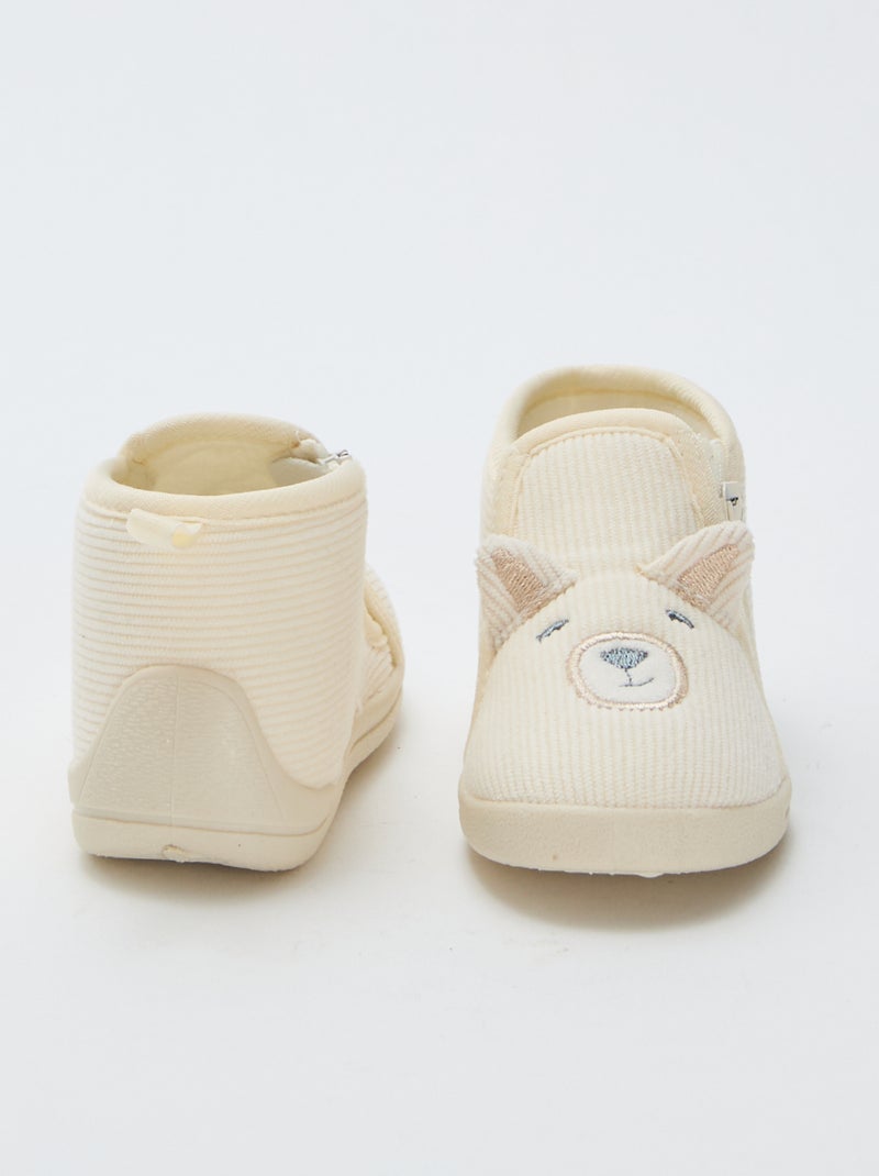 Pantufas subidas de bombazina com desenho 'ursinho' Bege - Kiabi