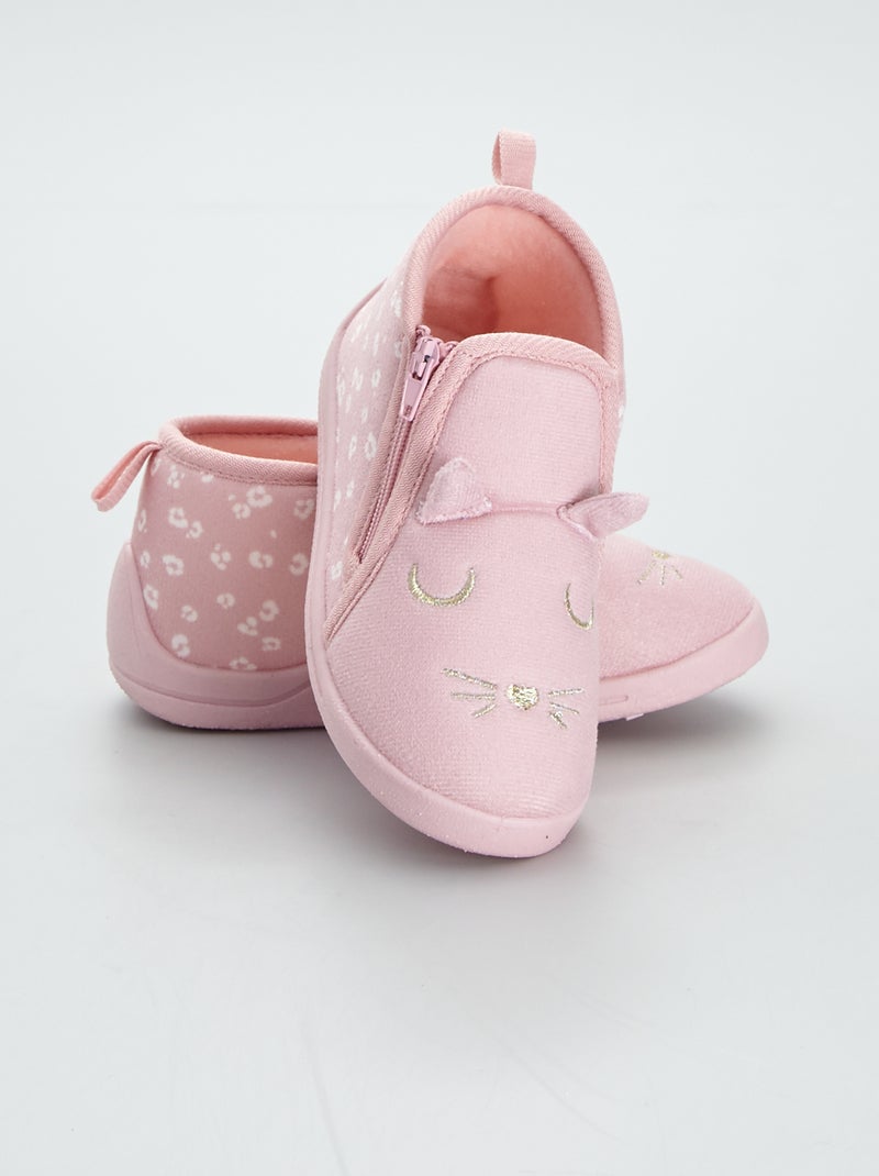 Pantufas subidas em ratina ROSA - Kiabi