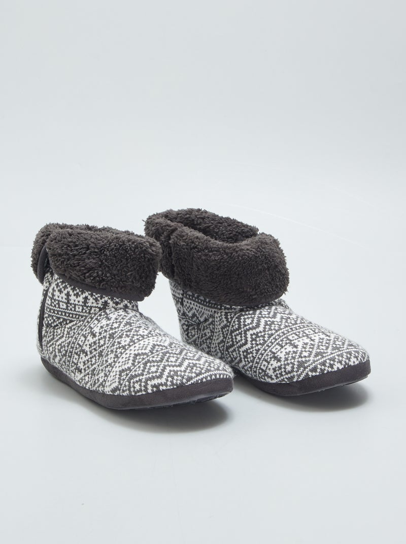 Pantufas tipo bota de malha jacquard CINZA - Kiabi