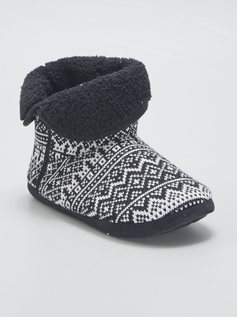 Pantufas tipo bota de malha jacquard PRETO - Kiabi