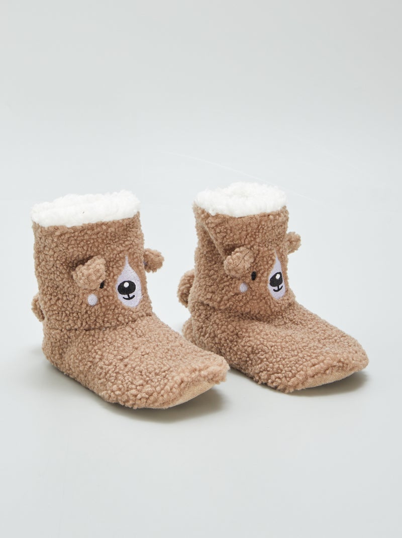 Pantufas tipo bota efeito lã de carneiro CASTANHO - Kiabi