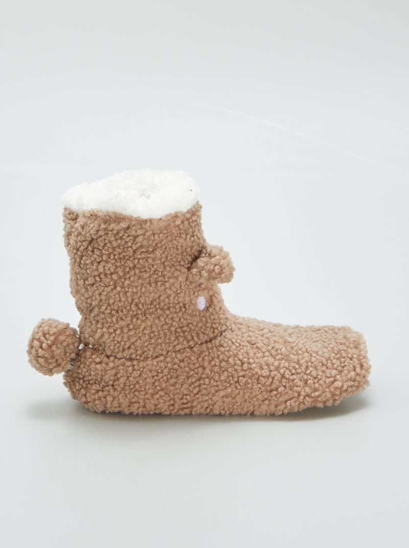 Pantufas tipo bota efeito lã de carneiro CASTANHO - Kiabi