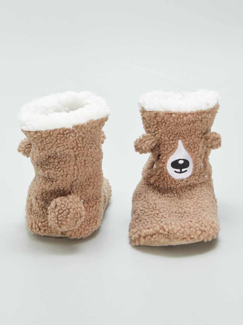 Pantufas tipo bota efeito lã de carneiro CASTANHO - Kiabi