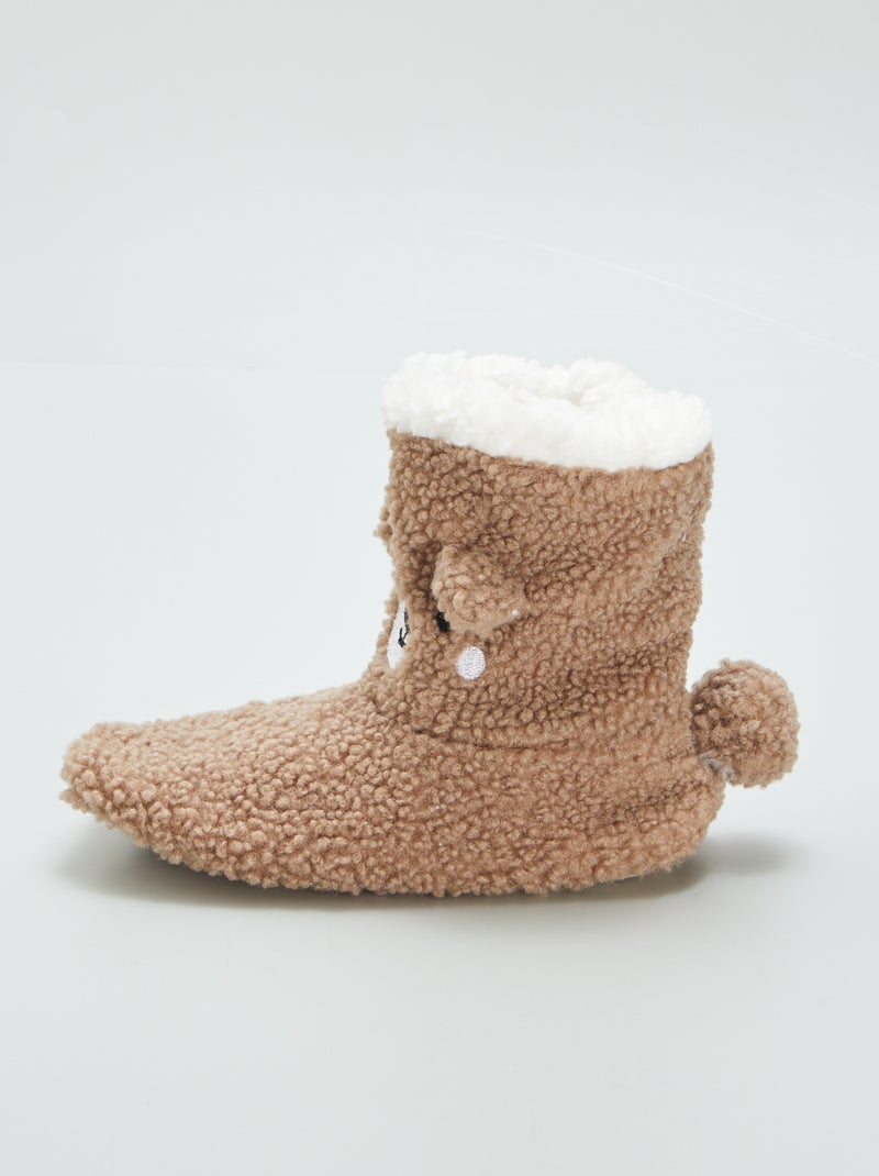 Pantufas tipo bota efeito lã de carneiro CASTANHO - Kiabi