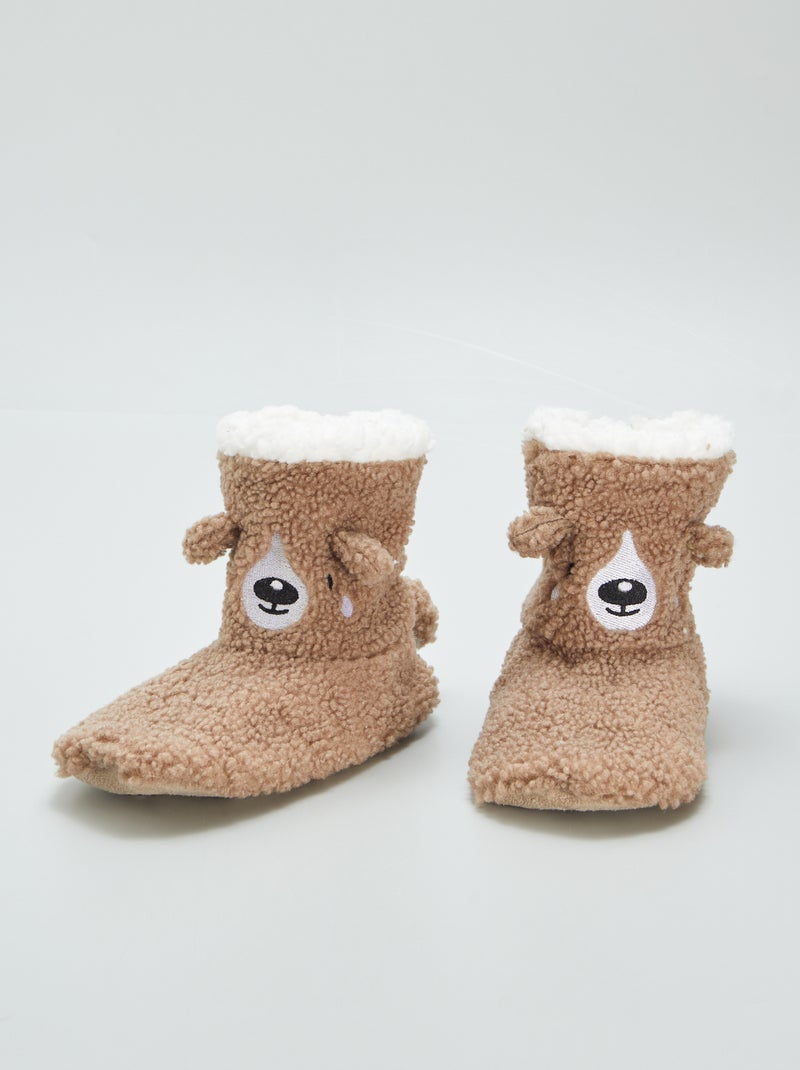 Pantufas tipo bota efeito lã de carneiro CASTANHO - Kiabi