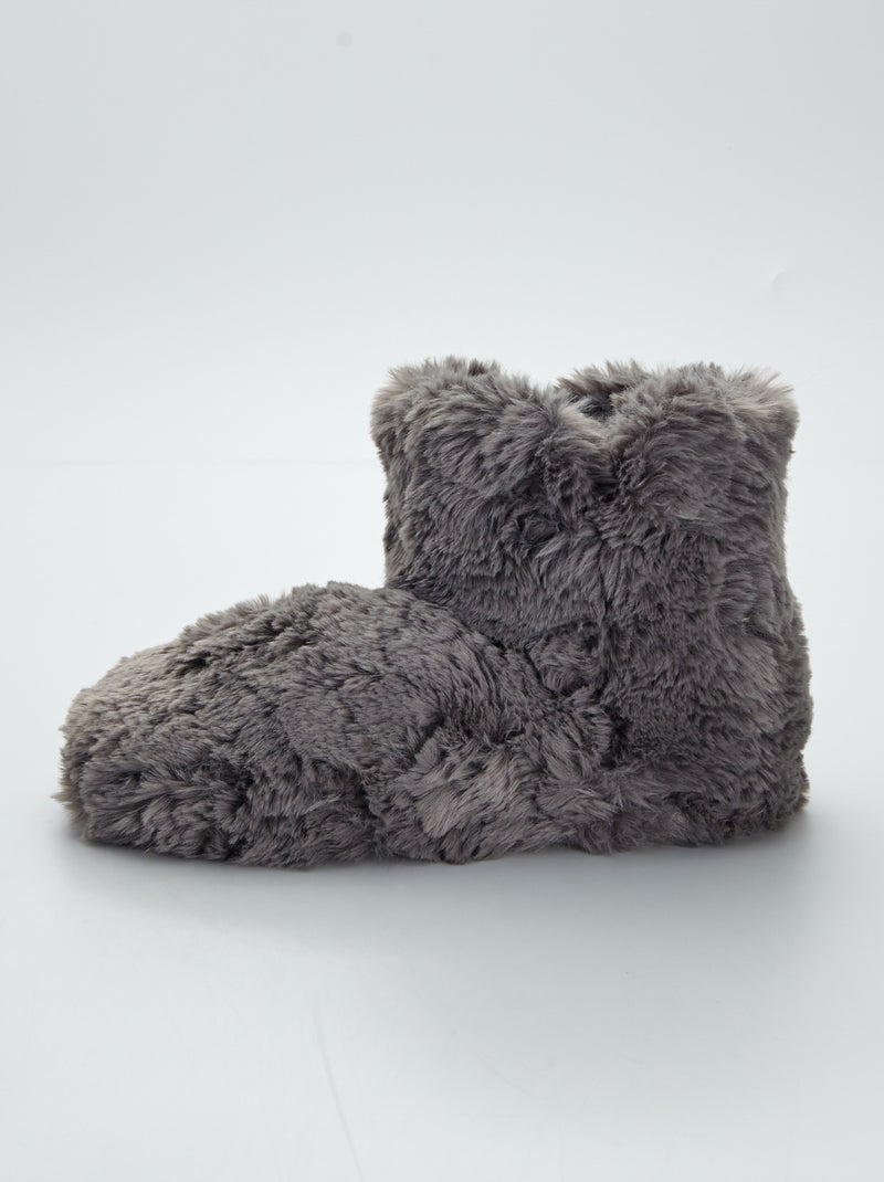 Pantufas tipo bota em malha peluche Cinza - Kiabi