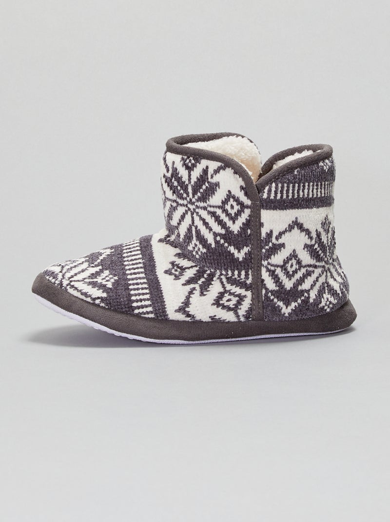 Pantufas tipo bota estampado jacquard - Cinza - Kiabi
