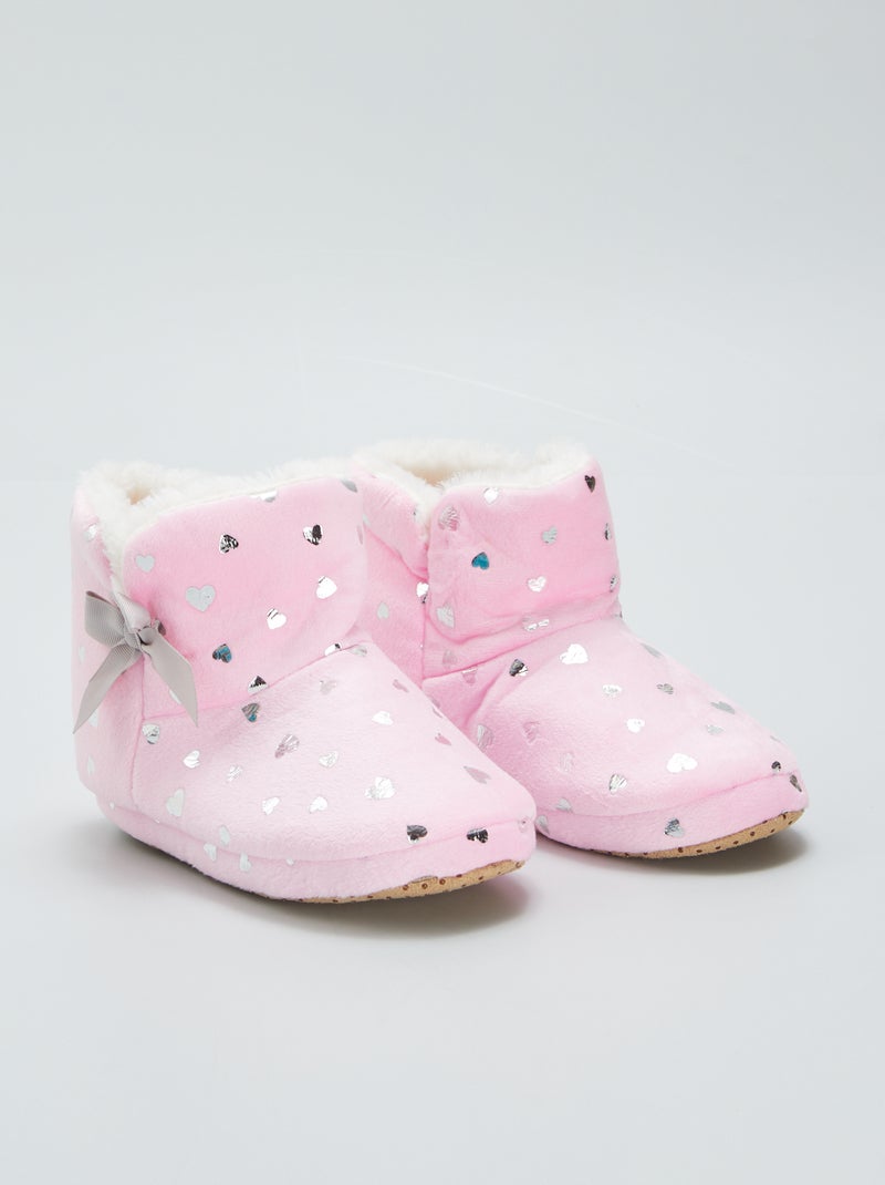 Pantufas tipo bota forradas e com motivo 'corações' ROSA - Kiabi