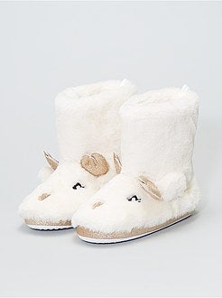 Pantufas tipo bota 'Rena' em malha de peluche - Kiabi