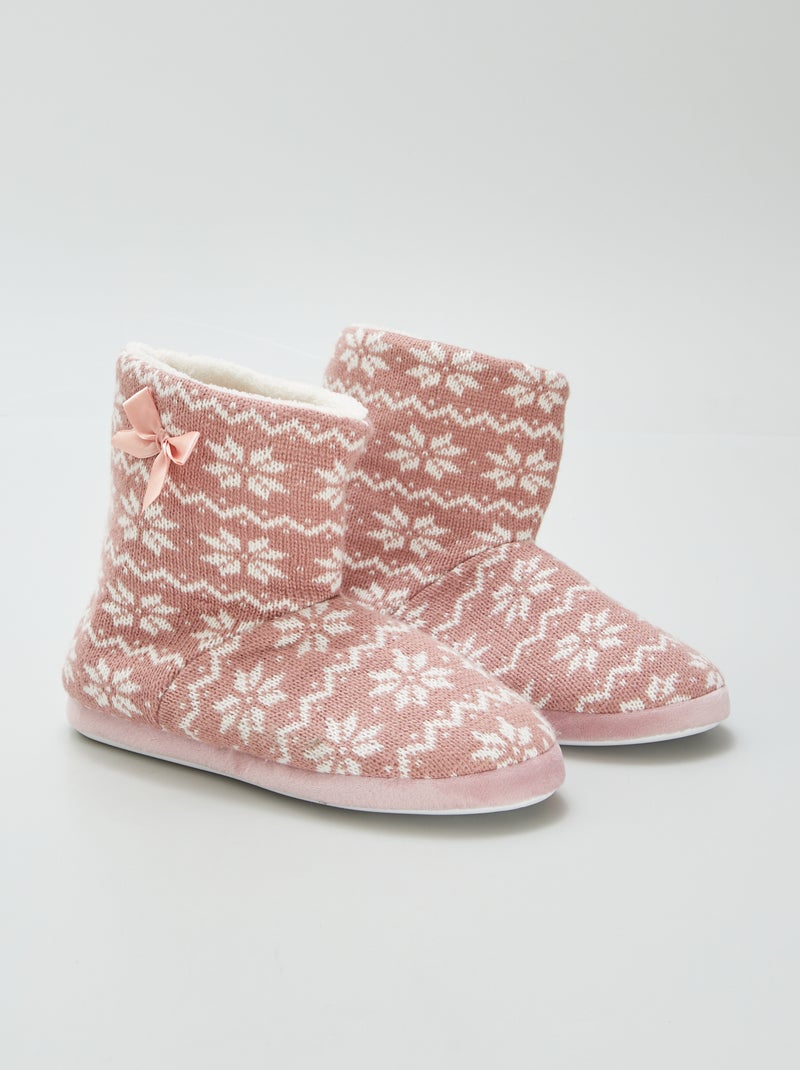 Pantufas tipo botas com motivo jacquard ROSA - Kiabi