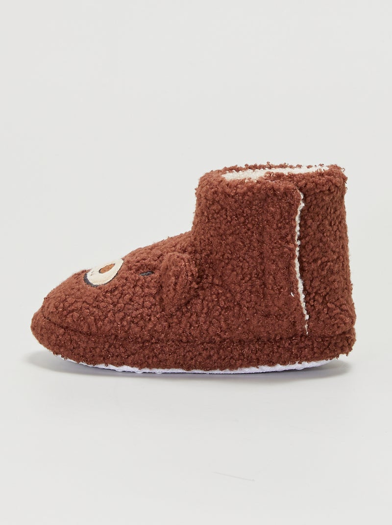 Pantufas tipo botas efeito lã de carneiro 'urso' Marrom Chocolate - Kiabi