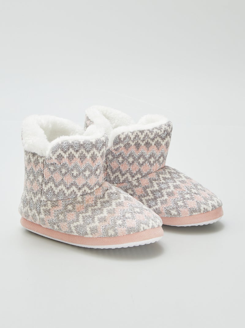 Pantufas tipo botas forradas com motivo jacquard CINZA - Kiabi
