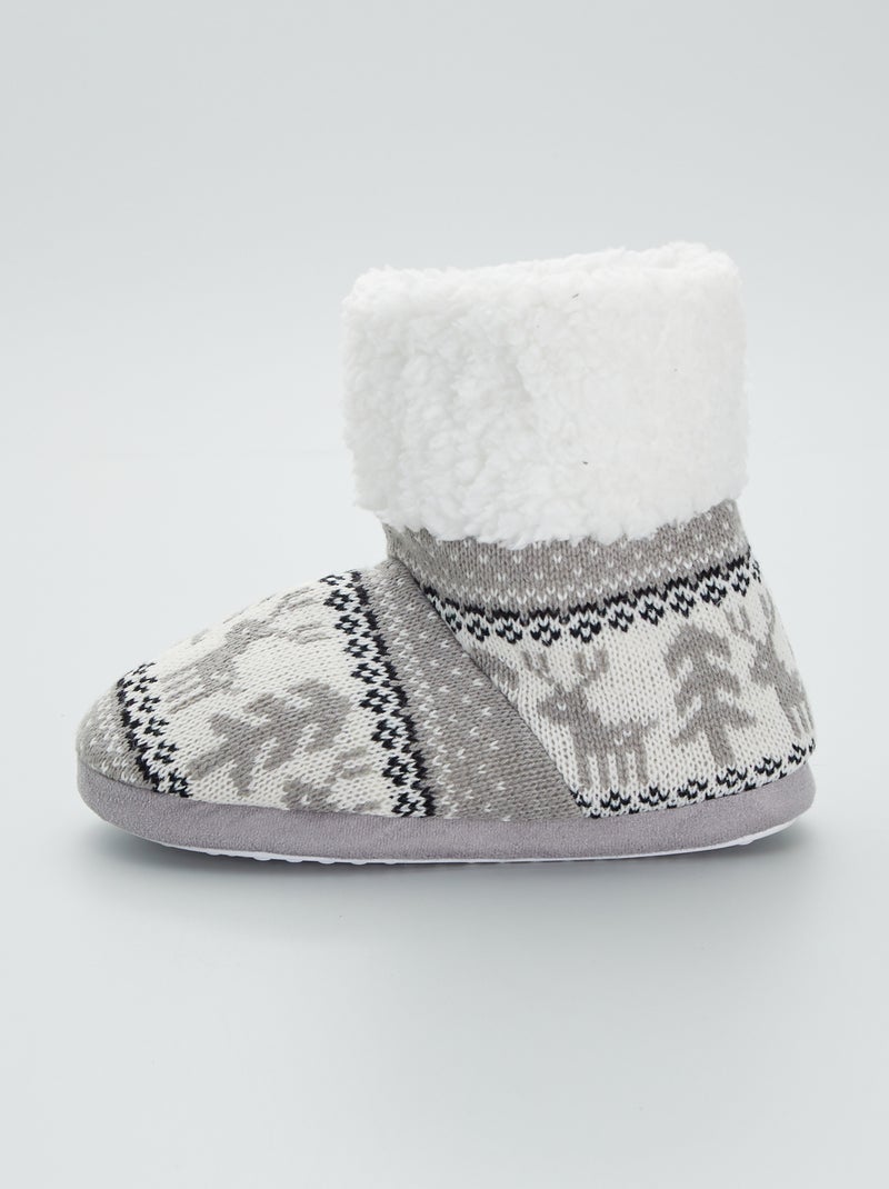 Pantufas tipo botas forradas com motivo jacquard Cinza - Kiabi