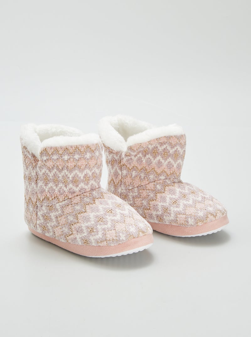 Pantufas tipo botas forradas com motivo jacquard ROSA - Kiabi