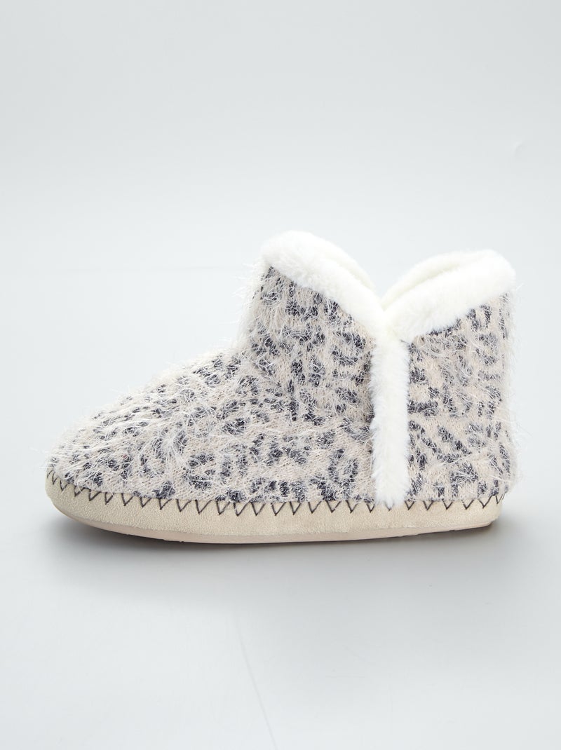 Pantufas tipo botas forradas e motivo animal Ecru - Kiabi