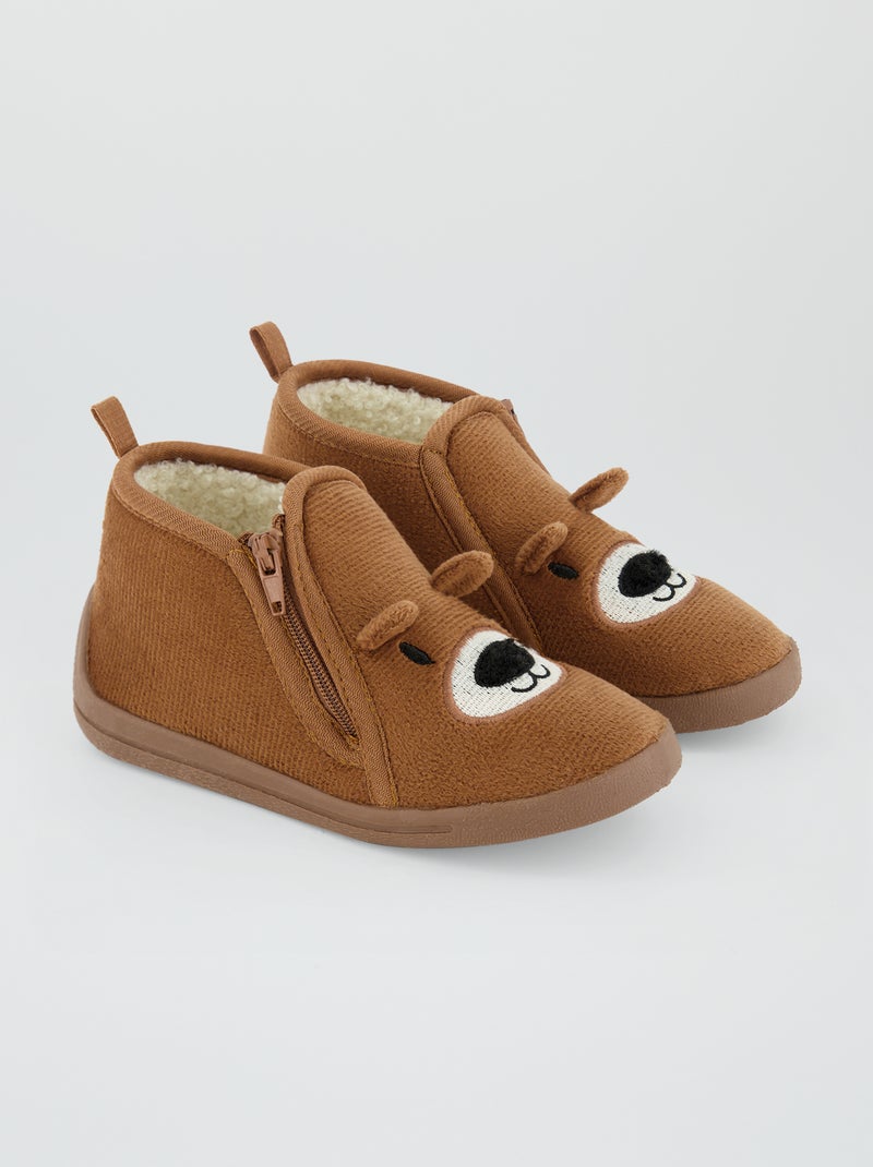 Pantufas tipo botas forradas efeito lã de carneiro CASTANHO - Kiabi