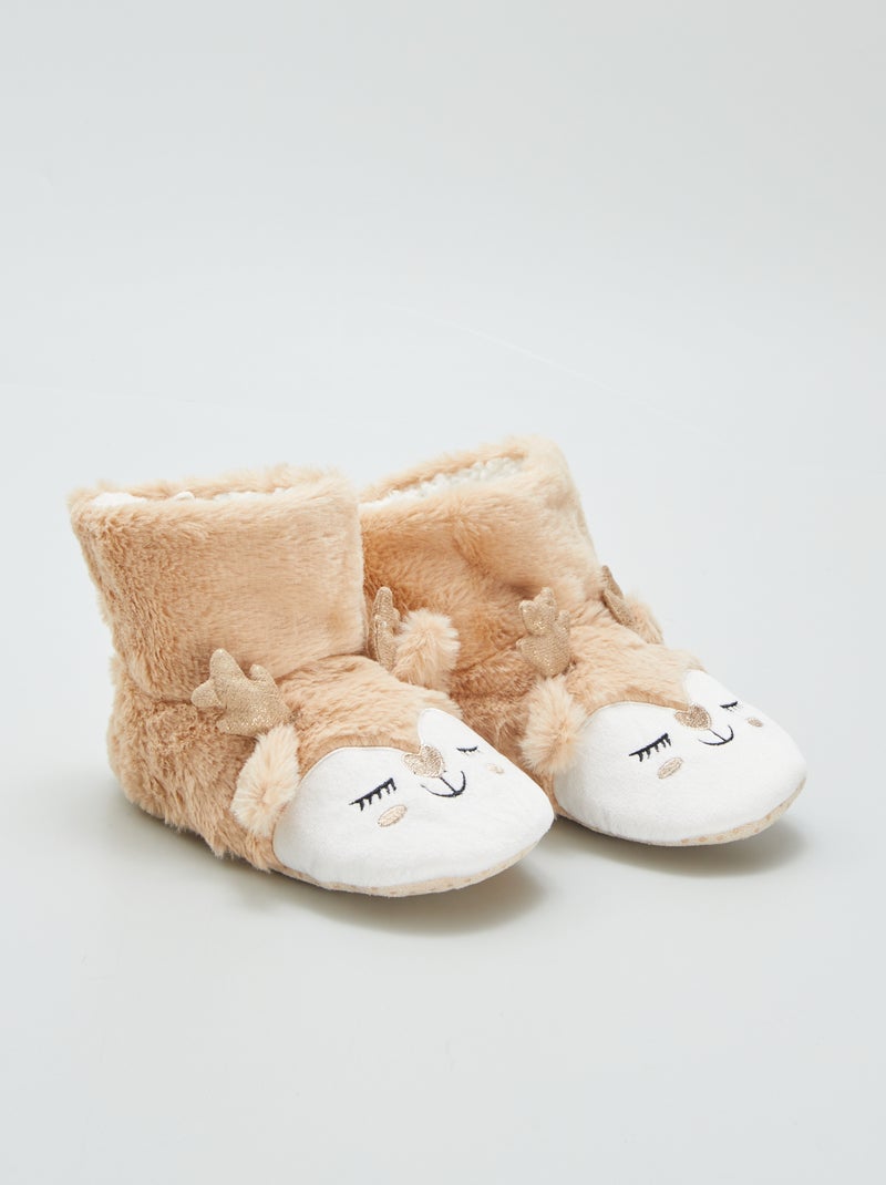 Pantufas tipo botas 'rena' bege - Kiabi