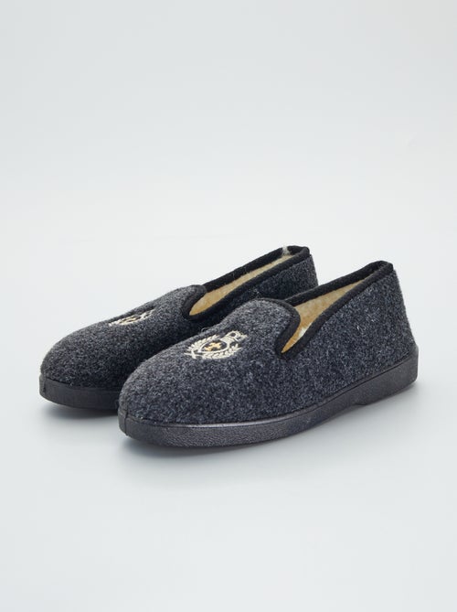 Pantufas tipo 'charentaise' de lã com emblema - Kiabi