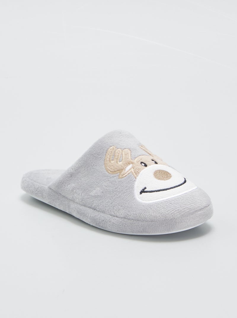 Pantufas tipo chinelas com estampado 'Renas' CINZA - Kiabi