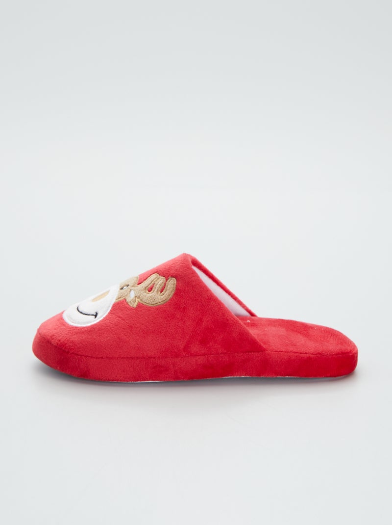 Pantufas tipo chinelas de veludo com rena Vermelho - Kiabi