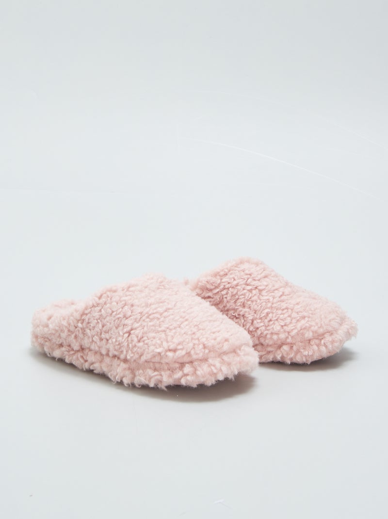 Pantufas tipo chinelas efeito lã de carneiro ROSA - Kiabi
