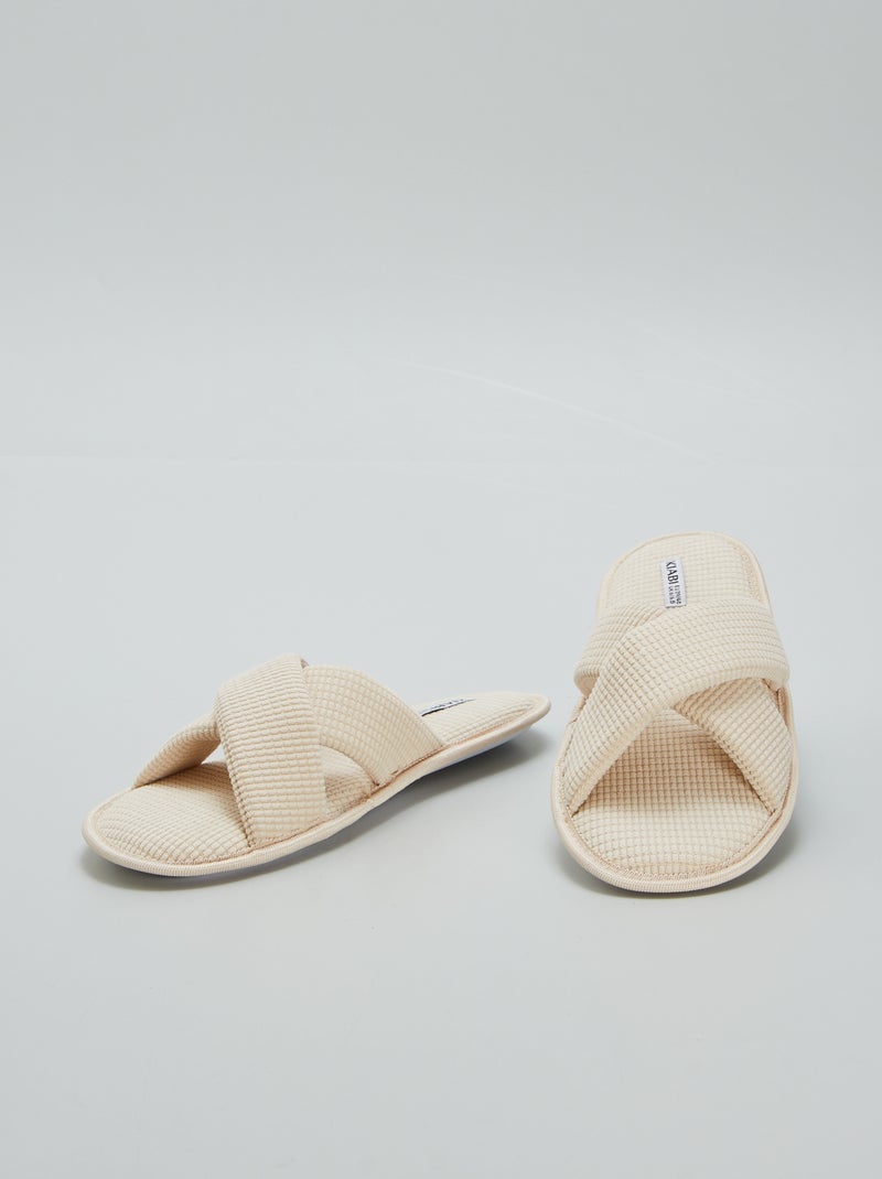 Pantufas tipo chinelas em gaze de algodão BEGE - Kiabi