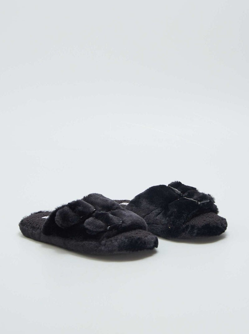 Pantufas tipo chinelas em imitação de pelo PRETO - Kiabi