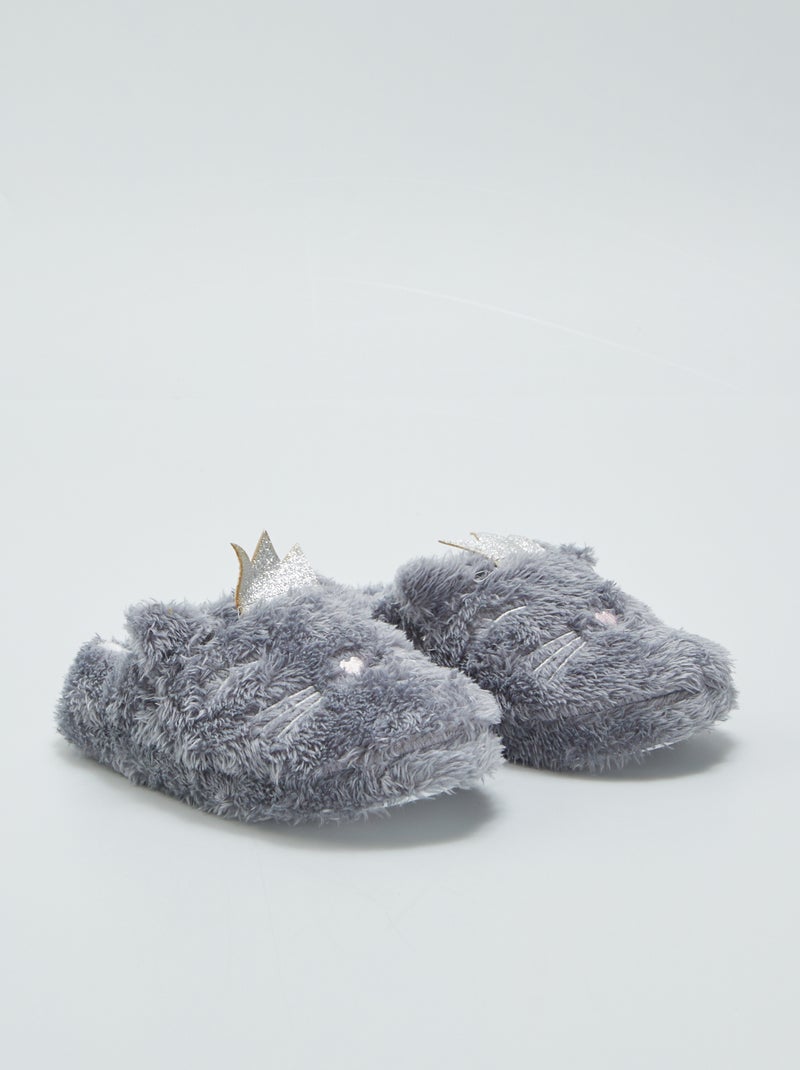Pantufas tipo chinelas forradas 'animal' CINZA - Kiabi