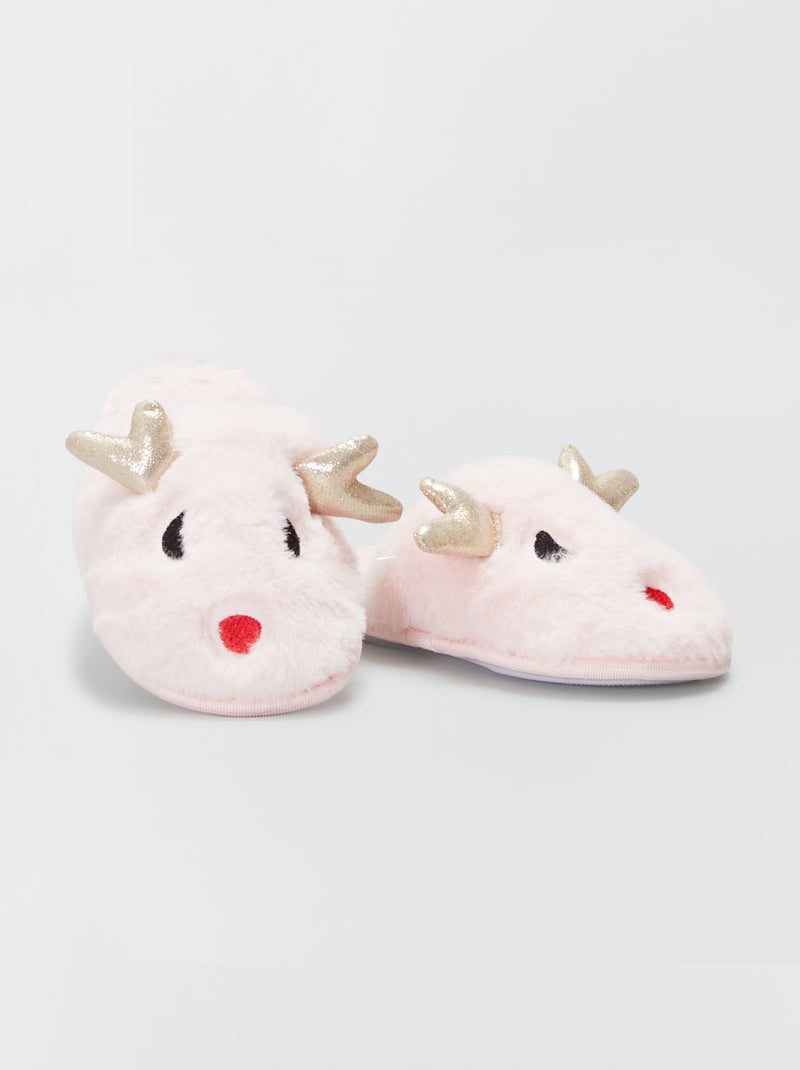 Pantufas tipo chinelas forradas e 'rena' Rosa - Kiabi