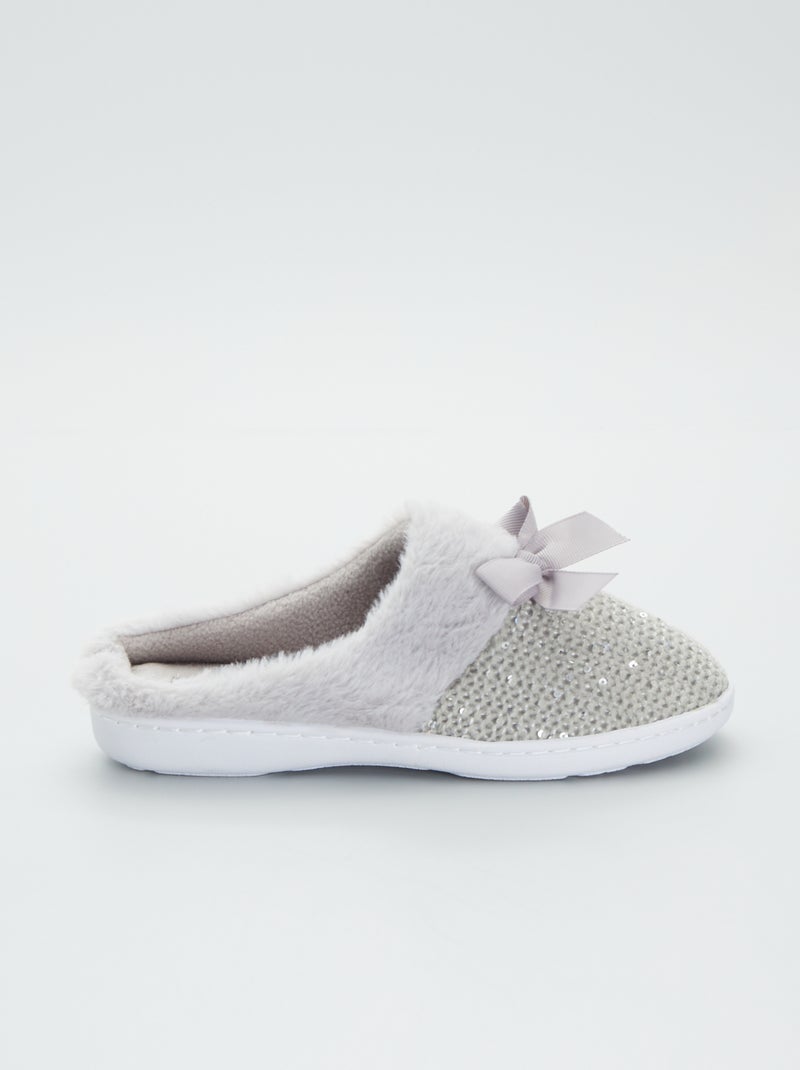 Pantufas tipo chinelas forradas em malha brilhante Cinza - Kiabi