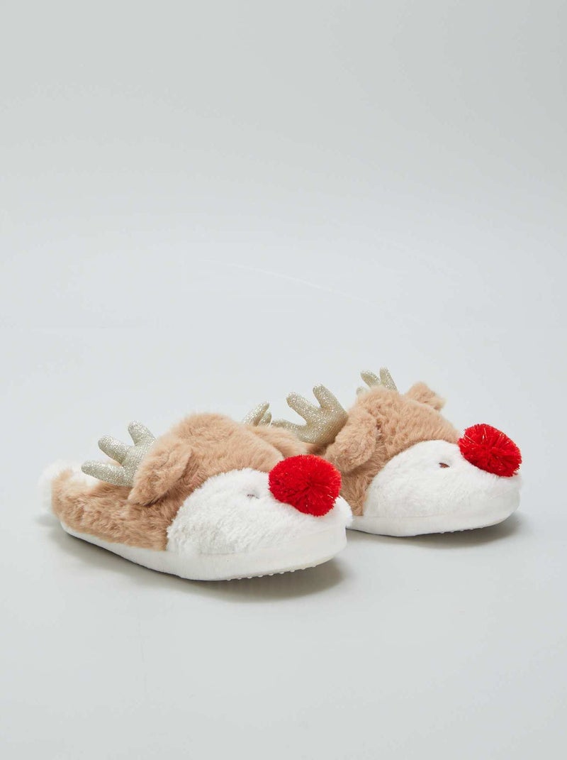 Pantufas tipo chinelas Renas de Natal BEGE - Kiabi