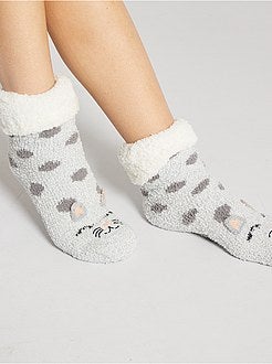 Pantufas tipo meia em malha peluche - Kiabi