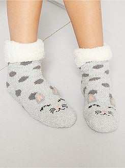 Pantufas tipo meia em malha peluche - Kiabi