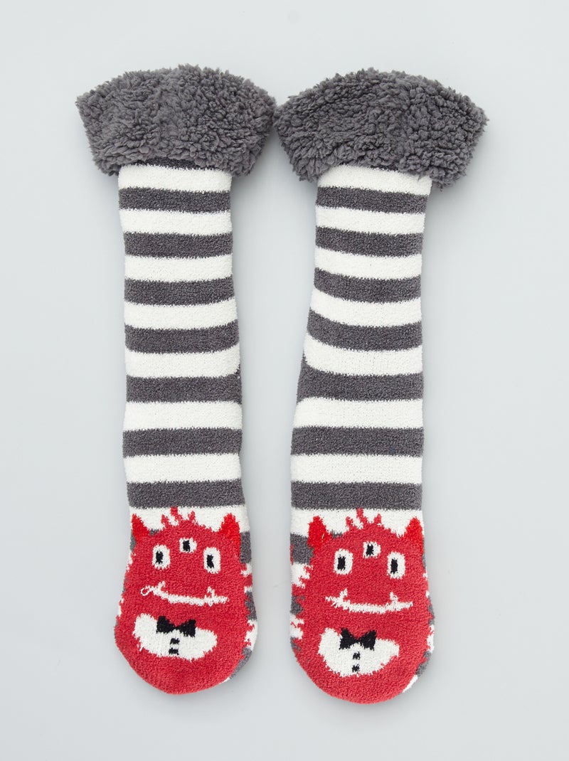 Pantufas tipo meias com o interior forrado efeito lã de carneiro Vermelho - Kiabi